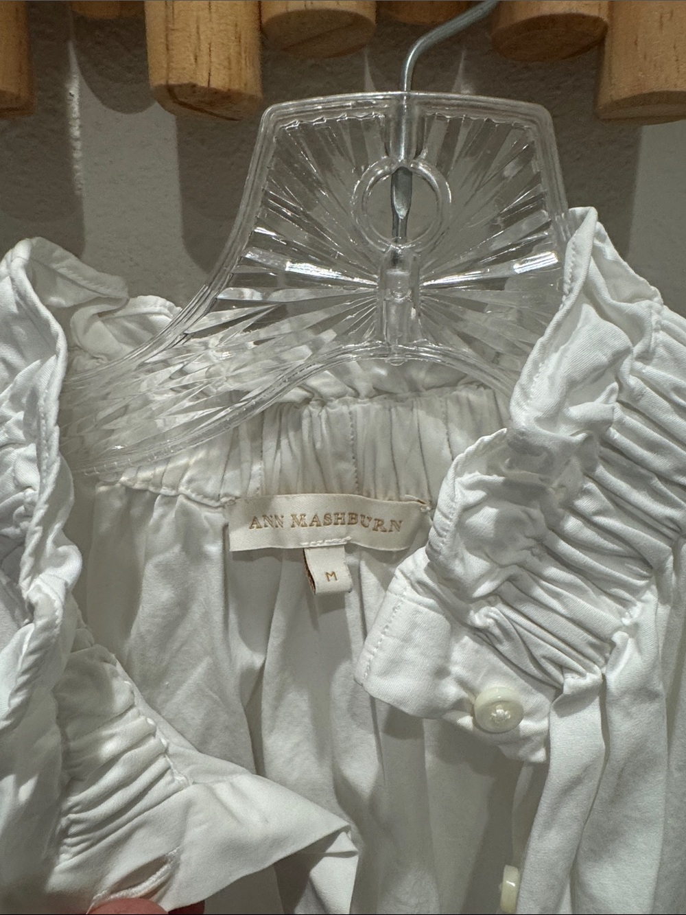 ANN MASHBURN White Ruffled Collar Short Sleeve Blouse - Picture 2 of 6